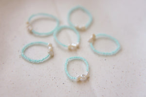 Frosted sea foam pearl seed beaded ring