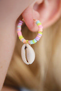 Sunset Breeze Pastel Beaded Shell Mini Hoop Earrings