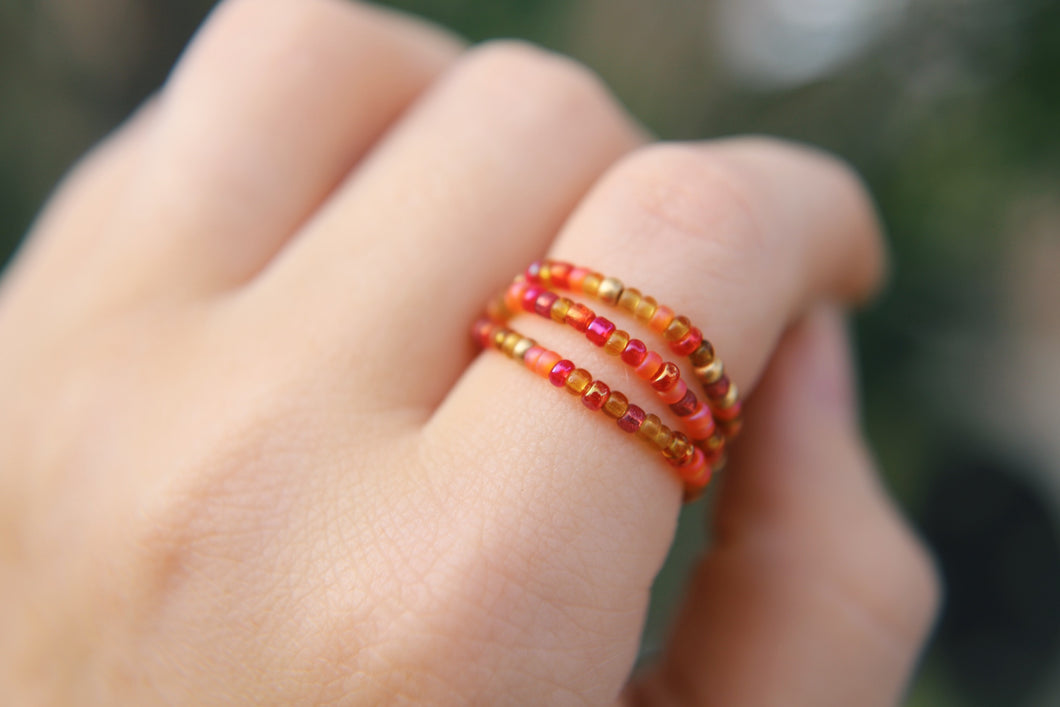 Autumn Bloom Seed Beaded Ring Set