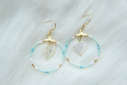 Palms & Paradise Seed Beaded Hoop Monstera Shell Earrings