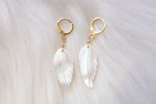 Load image into Gallery viewer, Feather Mother of Pearl Huggie Hoop Lever Back Earrings