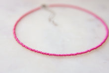 Load image into Gallery viewer, Hot Pink Satin Seed Beaded Choker Necklace
