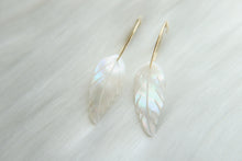 Load image into Gallery viewer, Mother of Pearl Feather Hoop Earrings