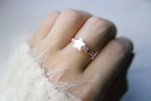 Mini wire wrapped mother of pearl star rings