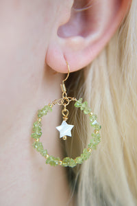 Peridot Beaded Hoop & Mother of Pearl Star Beaded Earrings
