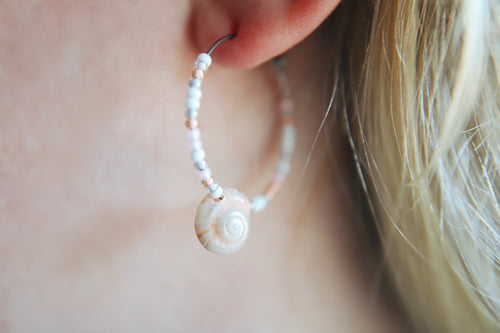 Aloha Swirl Shell Beaded Hoop Earrings