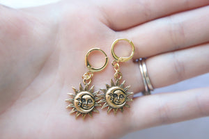 Golden sun & moon Huggie hoop earrings