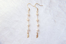 Load image into Gallery viewer, Mini Golden Pearl &amp; Leaf Drop Earrings