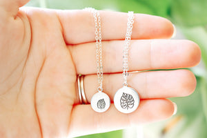Monstera hand stamped necklaces