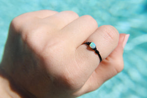 Tiny Opal Stone Wire Wrapped Ring