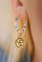 Load image into Gallery viewer, Golden Sun &amp; Moon Seed Beaded Hoop Earrings