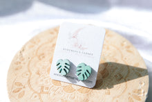Load image into Gallery viewer, Hand Painted Metallic Monstera Wooden Earring Studs