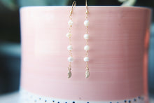 Load image into Gallery viewer, Mini Golden Pearl &amp; Leaf Drop Earrings