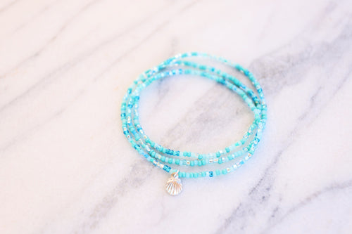 Laguna Shell Charm Seed Beaded Wrap Bracelet