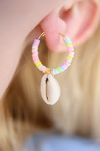 Load image into Gallery viewer, Sunset Breeze Pastel Beaded Shell Mini Hoop Earrings