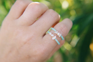 Frosted sea foam pearl seed beaded ring