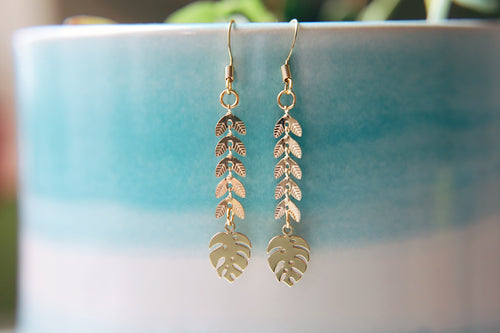 Golden Monstera Leaf Earrings