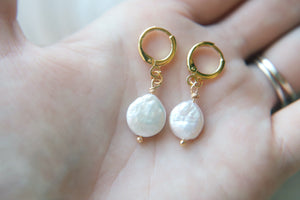 Fresh water pearl huggie hoop earrings