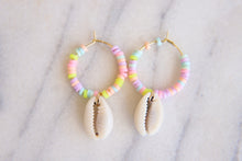 Load image into Gallery viewer, Sunset Breeze Pastel Beaded Shell Mini Hoop Earrings