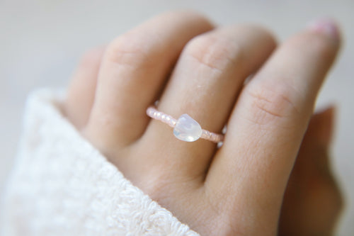 Pink Opal Seed Beaded Stretch Rings