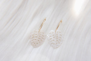 Coconut Cove Monstera Mother Of Pearl Natural Shell Carved Hoop Earrings