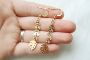 Golden Monstera Leaf Earrings
