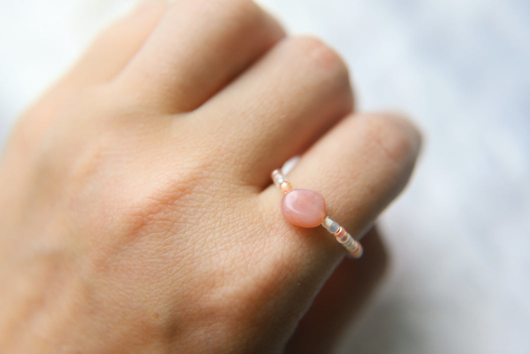 Pink opal seed beaded ring