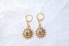 Load image into Gallery viewer, Golden sun &amp; moon Huggie hoop earrings