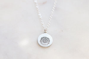Sunflower hand stamped necklace