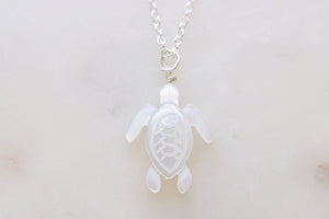 Mother of pearl carved sea turtle necklace