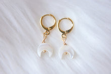 Load image into Gallery viewer, Crescent Moon Mother Of Pearl Huggie Lever Back Earrings