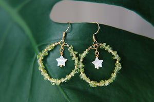 Peridot Beaded Hoop & Mother of Pearl Star Beaded Earrings