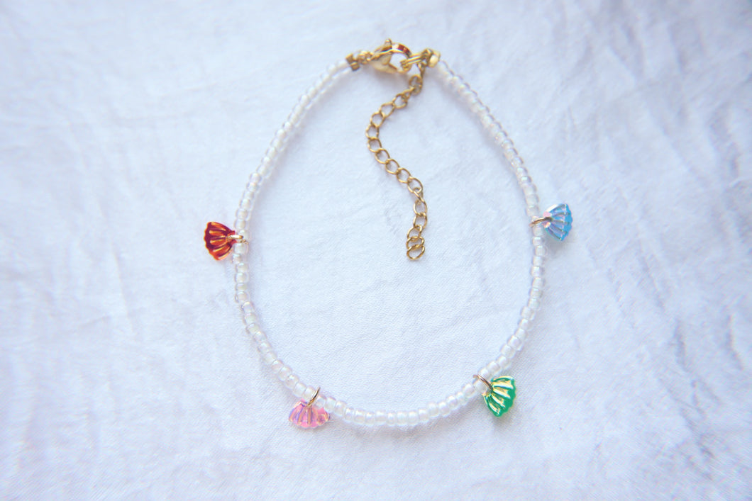 Sea Shell Iridescent Seed Beaded Anklet