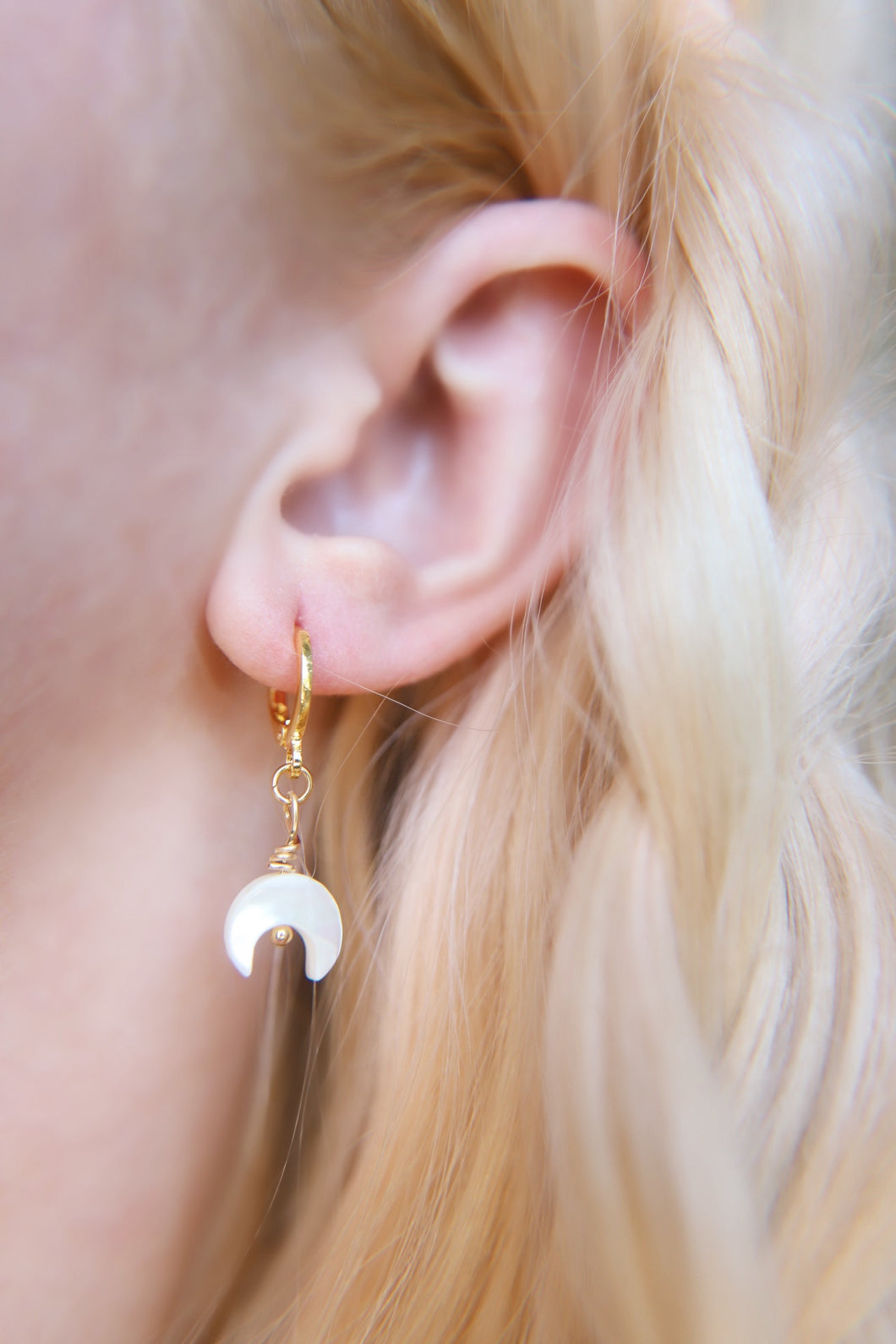 Crescent Moon Mother Of Pearl Huggie Lever Back Earrings
