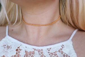 Metallic Gold Seed Beaded Choker Necklace