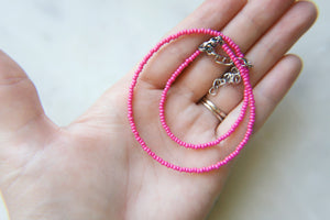 Hot Pink Satin Seed Beaded Choker Necklace