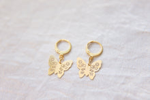 Load image into Gallery viewer, Mini Golden Boho Butterfly Huggie Hoops Earrings