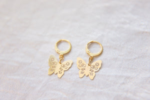 Mini Golden Boho Butterfly Huggie Hoops Earrings