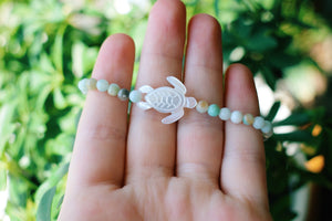 Mother of Pearl Sea Turtle & Amazonite Bracelet