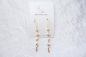 Mini Golden Pearl & Leaf Drop Earrings