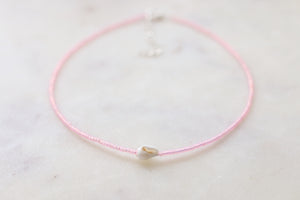 Baby Pink Opal Sea Shell Beaded Choker Necklace