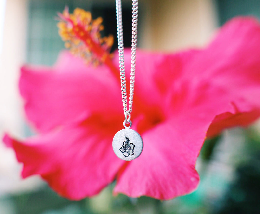 Dainty Hawaiian Hibiscus Hand Stamped Necklace