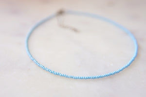 Sky Blue Satin Seed Beaded Choker Necklace