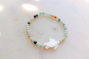 Mother of Pearl Sea Turtle & Amazonite Bracelet