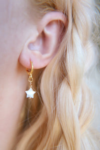Star Mother Of Pearl Huggie Hoop Earrings