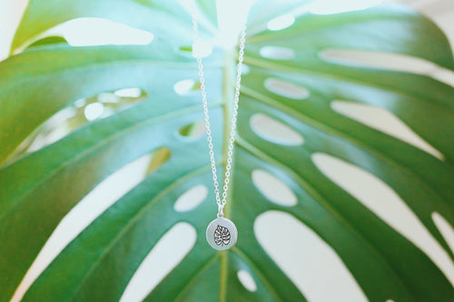 Monstera hand stamped necklaces