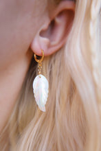 Load image into Gallery viewer, Feather Mother of Pearl Huggie Hoop Lever Back Earrings